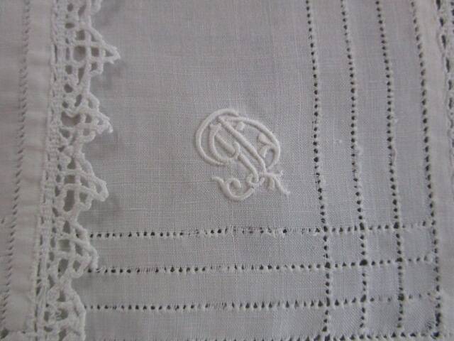 4 antique embroidered, monogrammed tea towels