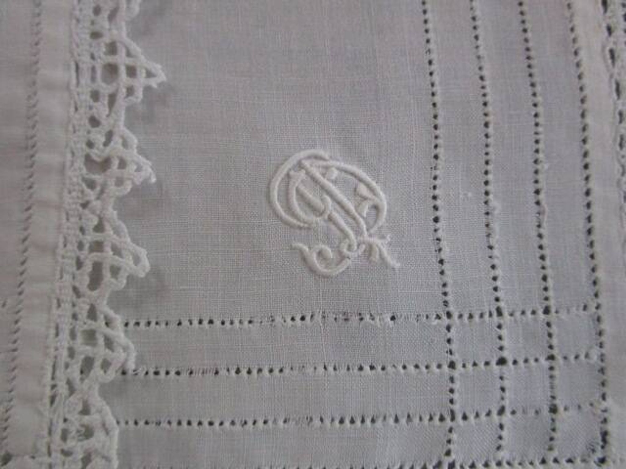 4 antique embroidered, monogrammed tea towels