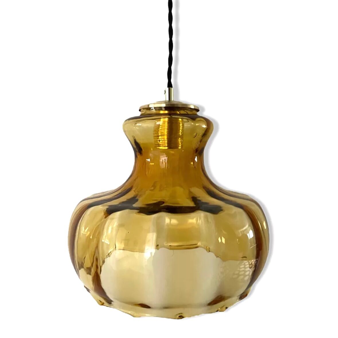 Suspension vintage en verre doré électrifiée à neuf