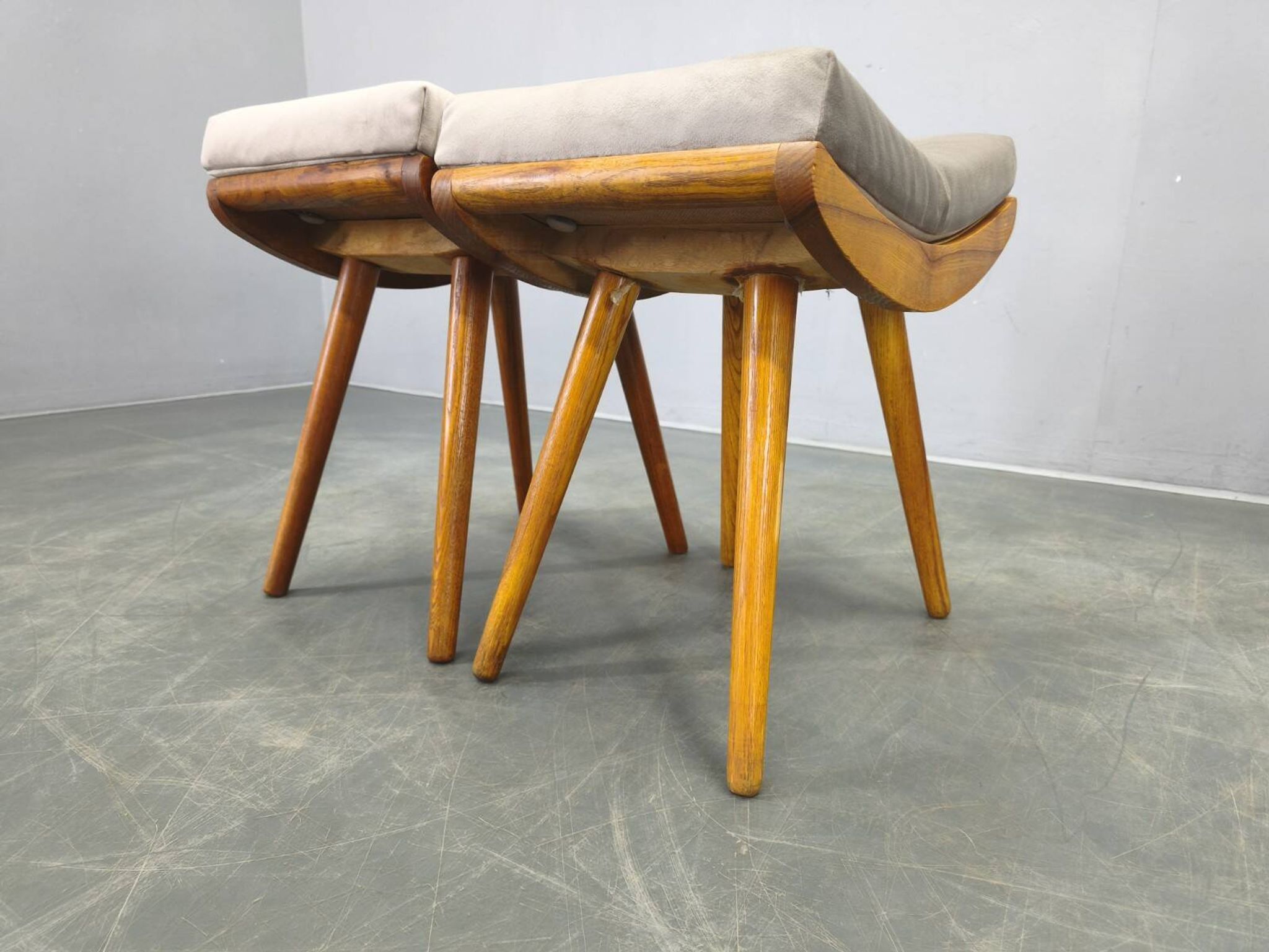 Mid Century Solid Maple Footstools with Curved Frames, 1960s