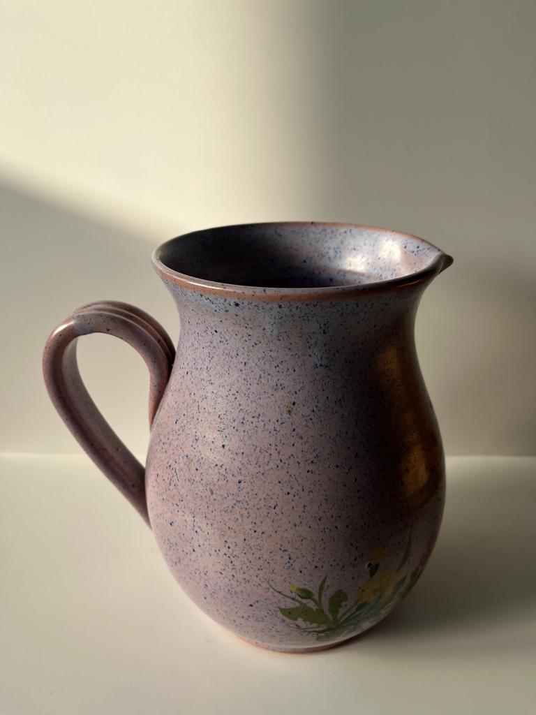 Vintage purple carafe with field flower patterns H:20cm