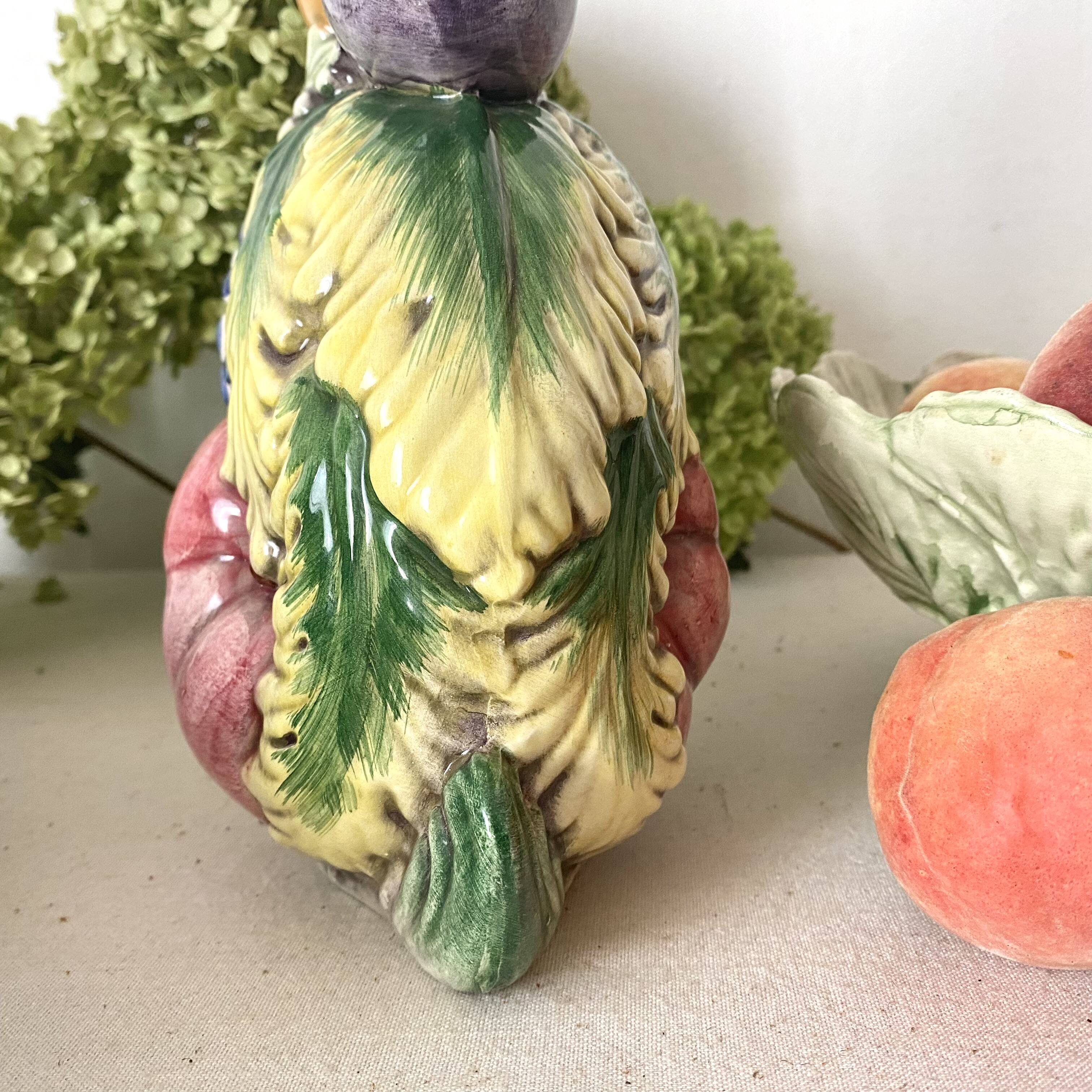 Italian barbotine pitcher Rabbit and fruits