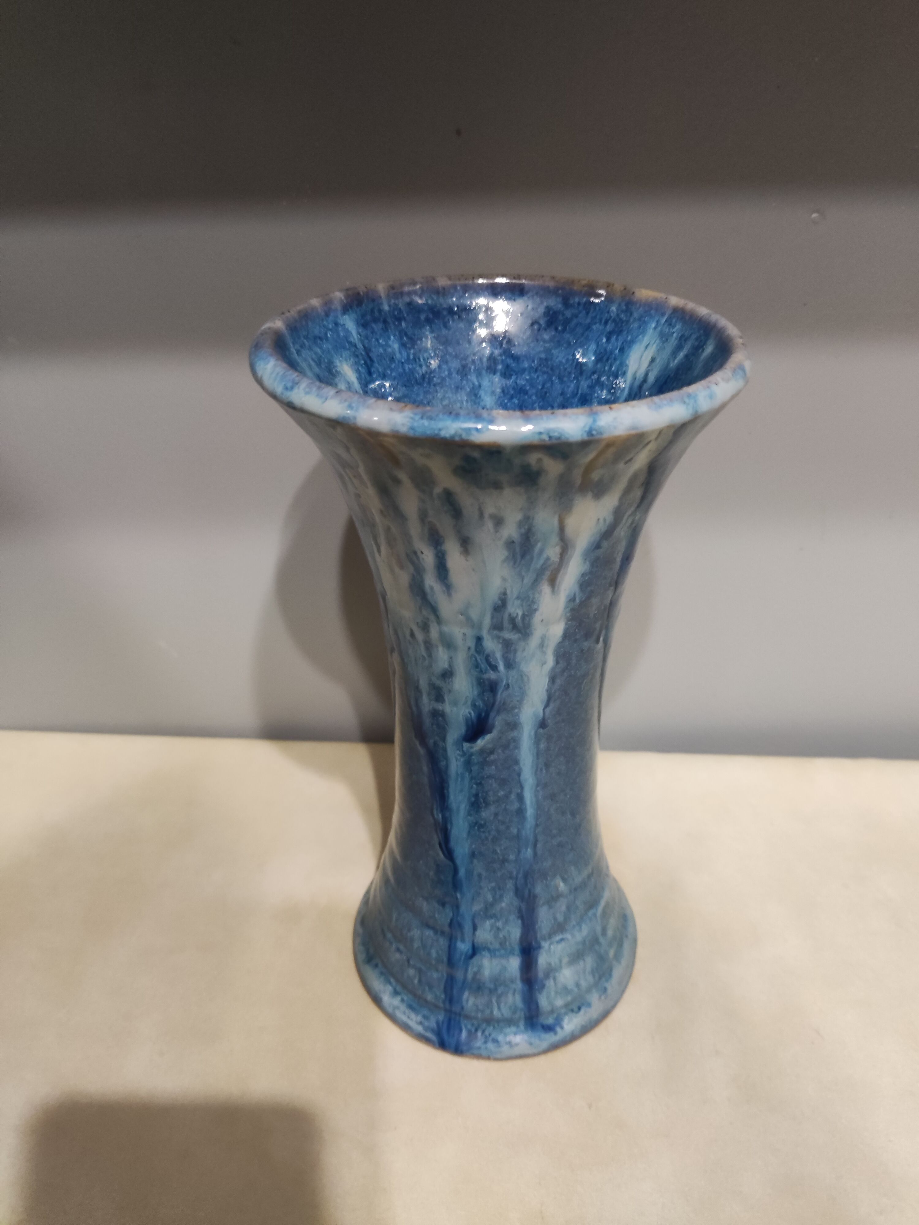 Vase in blue enamelled sandstone signed