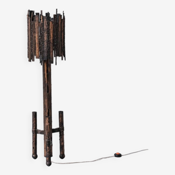 A sculptural artist created floor lamp.  Belgium, c1970s.  Unusual unique finish.  Since re-wired an