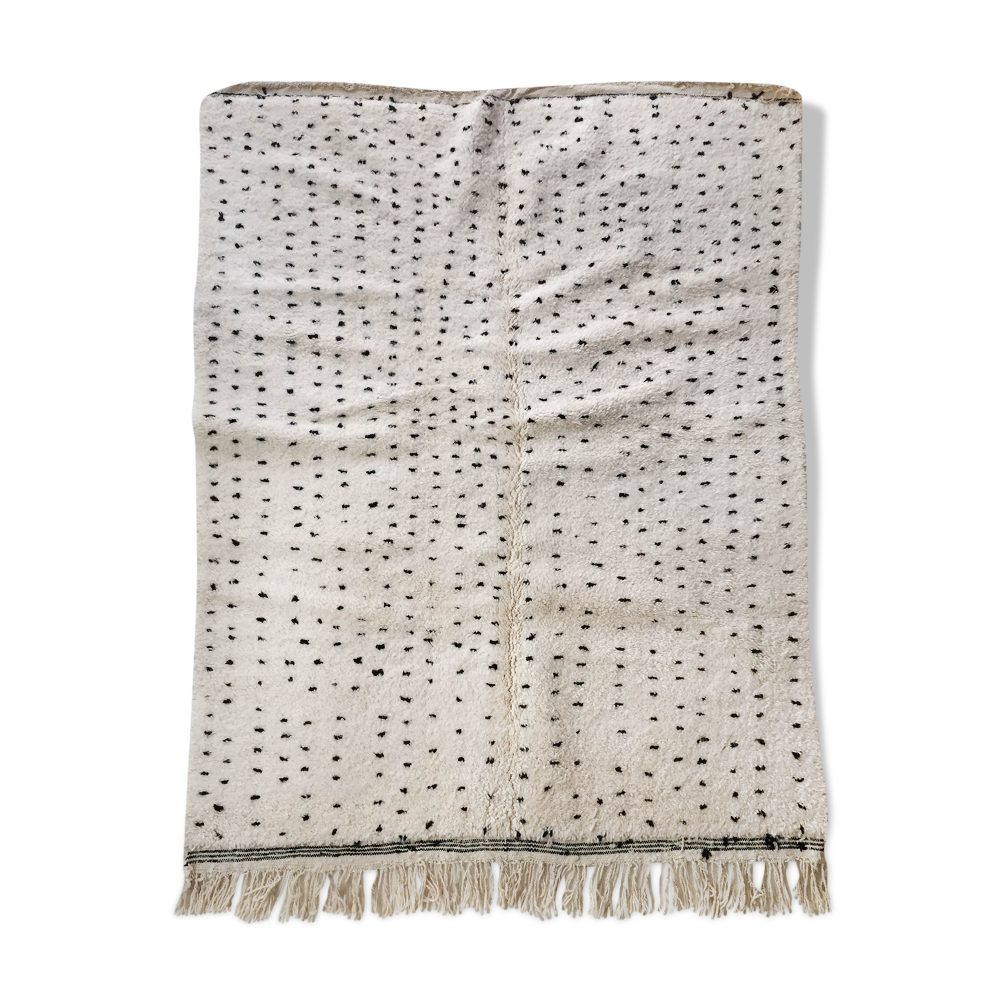 Moroccan Berber carpet Beni Ouarain ecru with black polka dots 223x160cm
