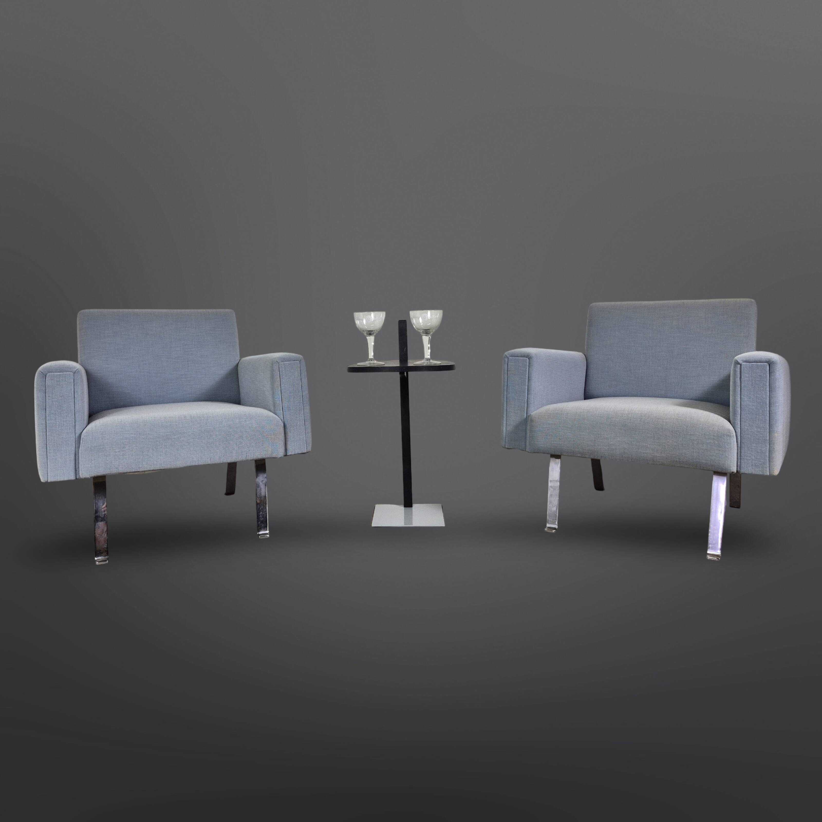 Set of 2 mid-century blue arm chairs, Germany 1950s