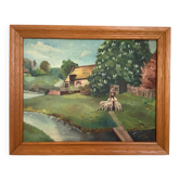 Tableau bergère et ses moutons huile sur toile signée