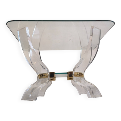 Table basse Lucite & Laiton Curvasa Muebles DLG Charles Hollis Jones