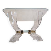 Table basse Lucite & Laiton Curvasa Muebles DLG Charles Hollis Jones