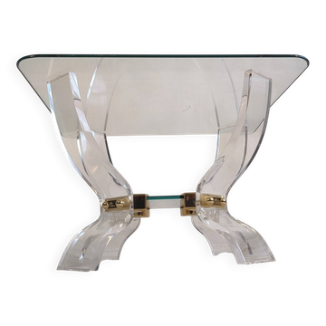 Lucite & Brass Coffee Table Curvasa Muebles DLG Charles Hollis Jones