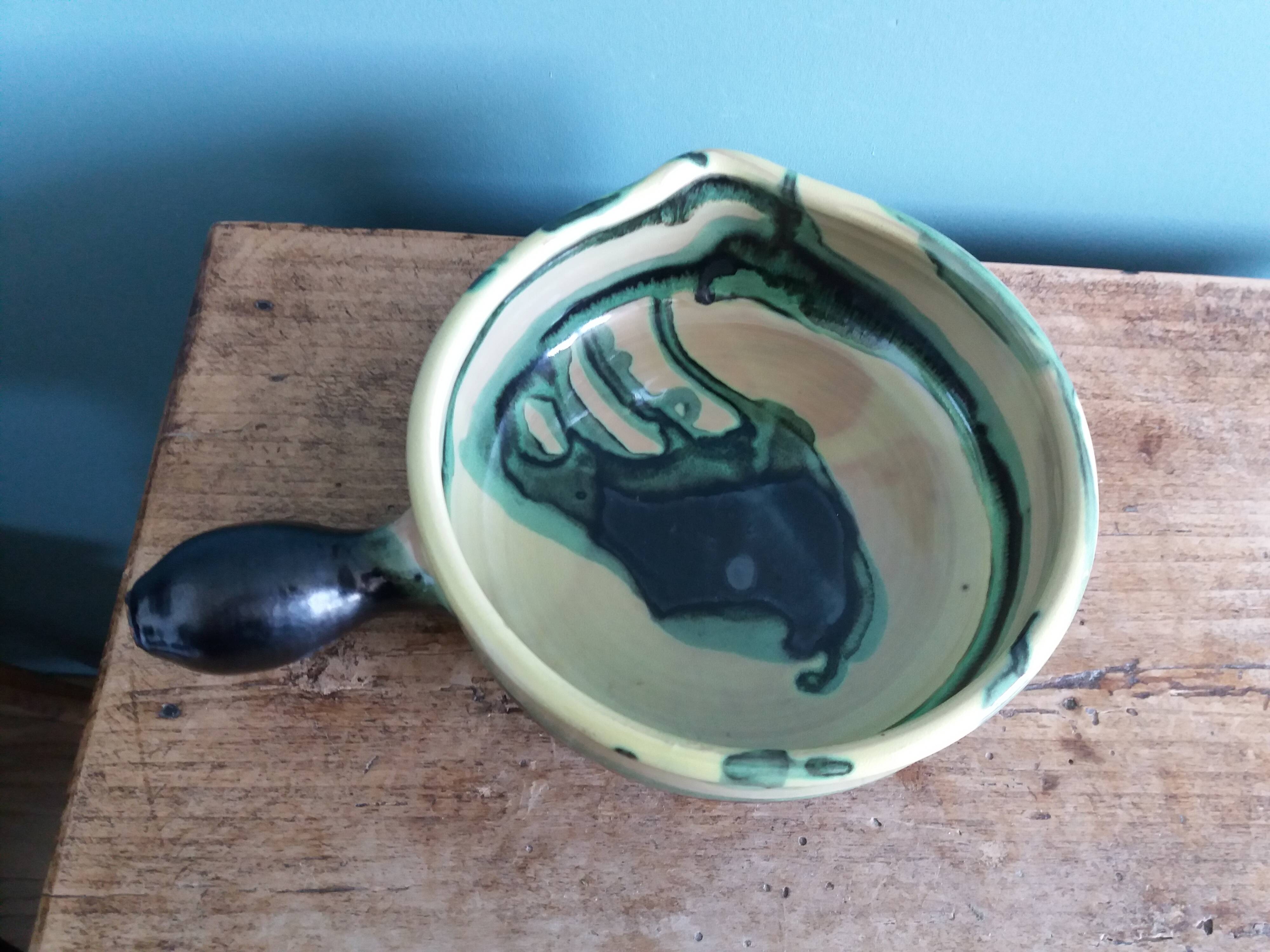 Caquelon signed André Chaudemanche in Malicorne clay