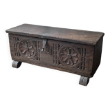 Coffre banc bois breton style gothique