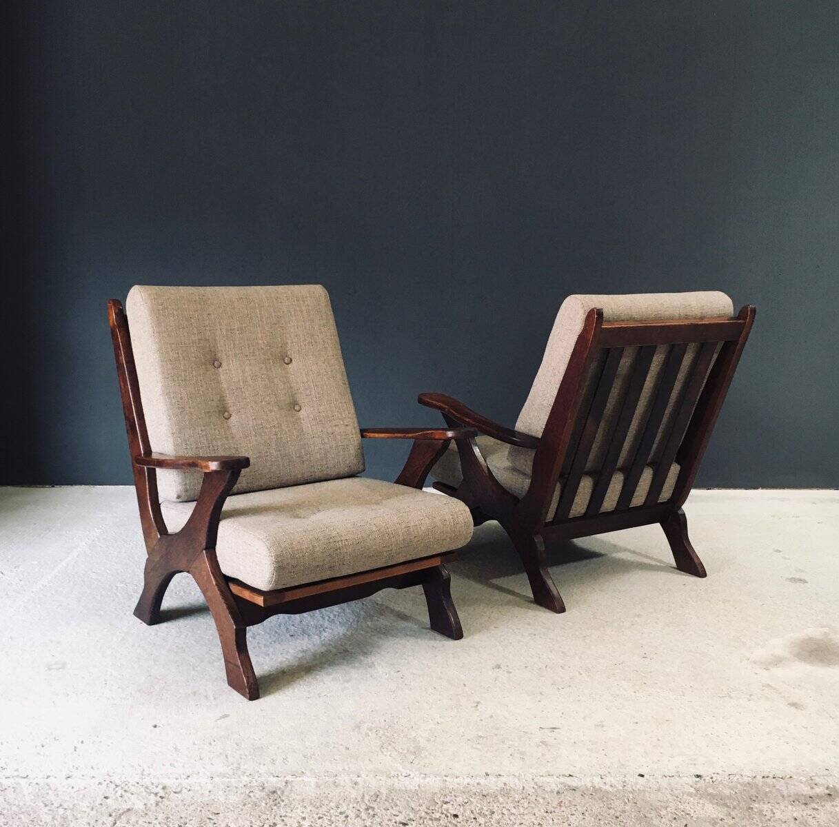 Rustic X Frame Lounge Chairs, Belgium, 1950s, Set of 2
