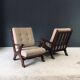 Rustic X Frame Lounge Chairs, Belgium, 1950s, Set of 2