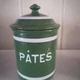 Set of 6 old enamelled jars with 6 trundle lids