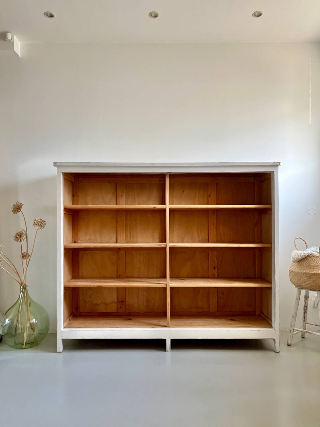 Large antique school wardrobe/bookshelf in solid pine – 1950