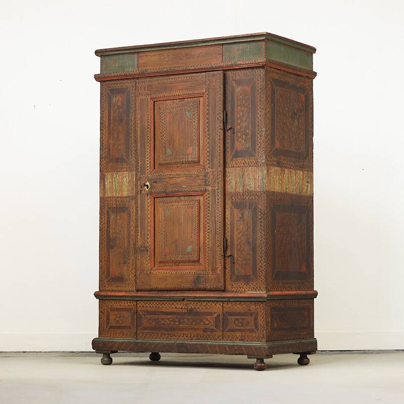 Cabinet de mariée peint d'art populaire 1816