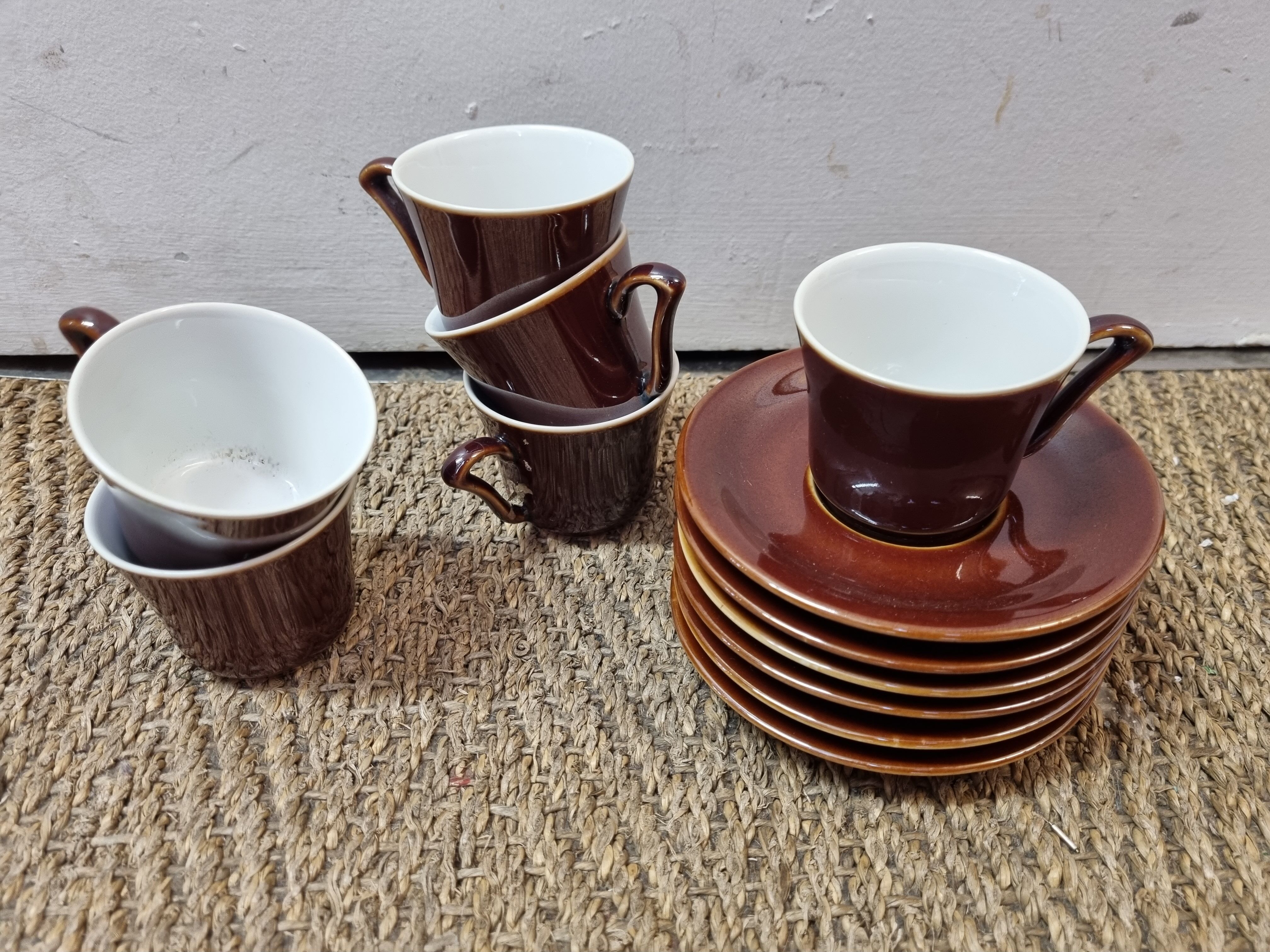 6 cups from 1940/50 enameled ceramic