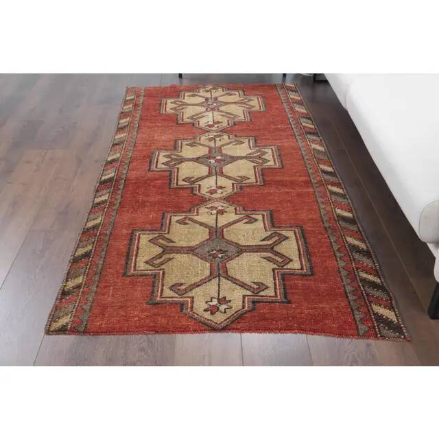 1970s Turkish Oushak Handmade Wool Cotton Red Area Rug 107x200