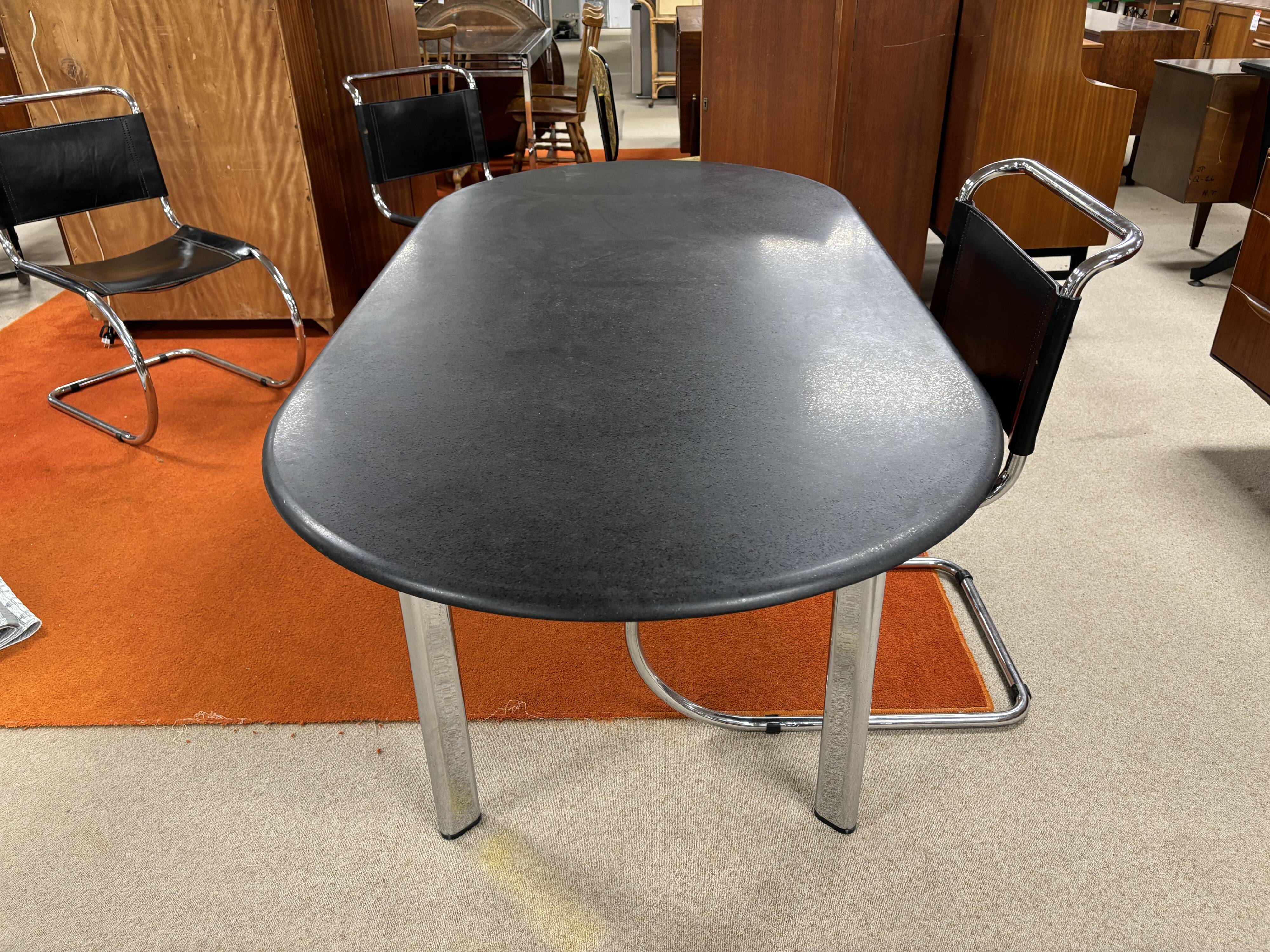 Knoll oval table with black marble and chrome legs by Joe d'Urso, 1983