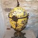Large covered box in yellow earthenware with polychrome enamels and brass from the 20th century.