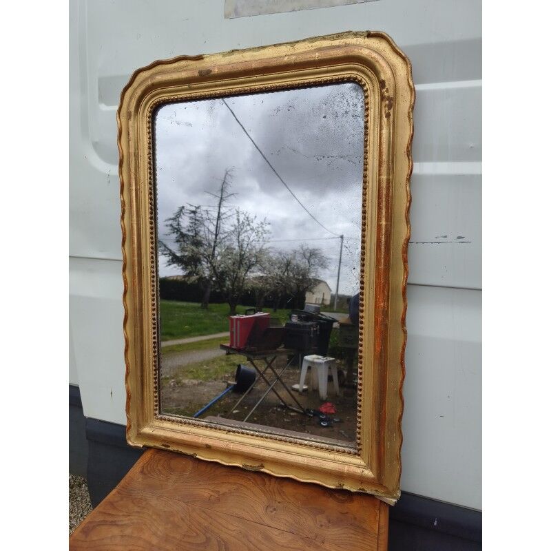 Miroir de cheminée XIXe bois et stuc doré