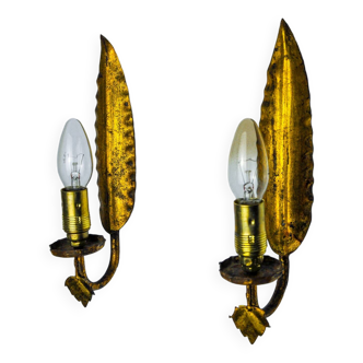Pair of "leaf" wall lights by Ferro Arte, Spain, 1960