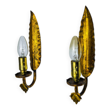Pair of "leaf" wall lights by Ferro Arte, Spain, 1960