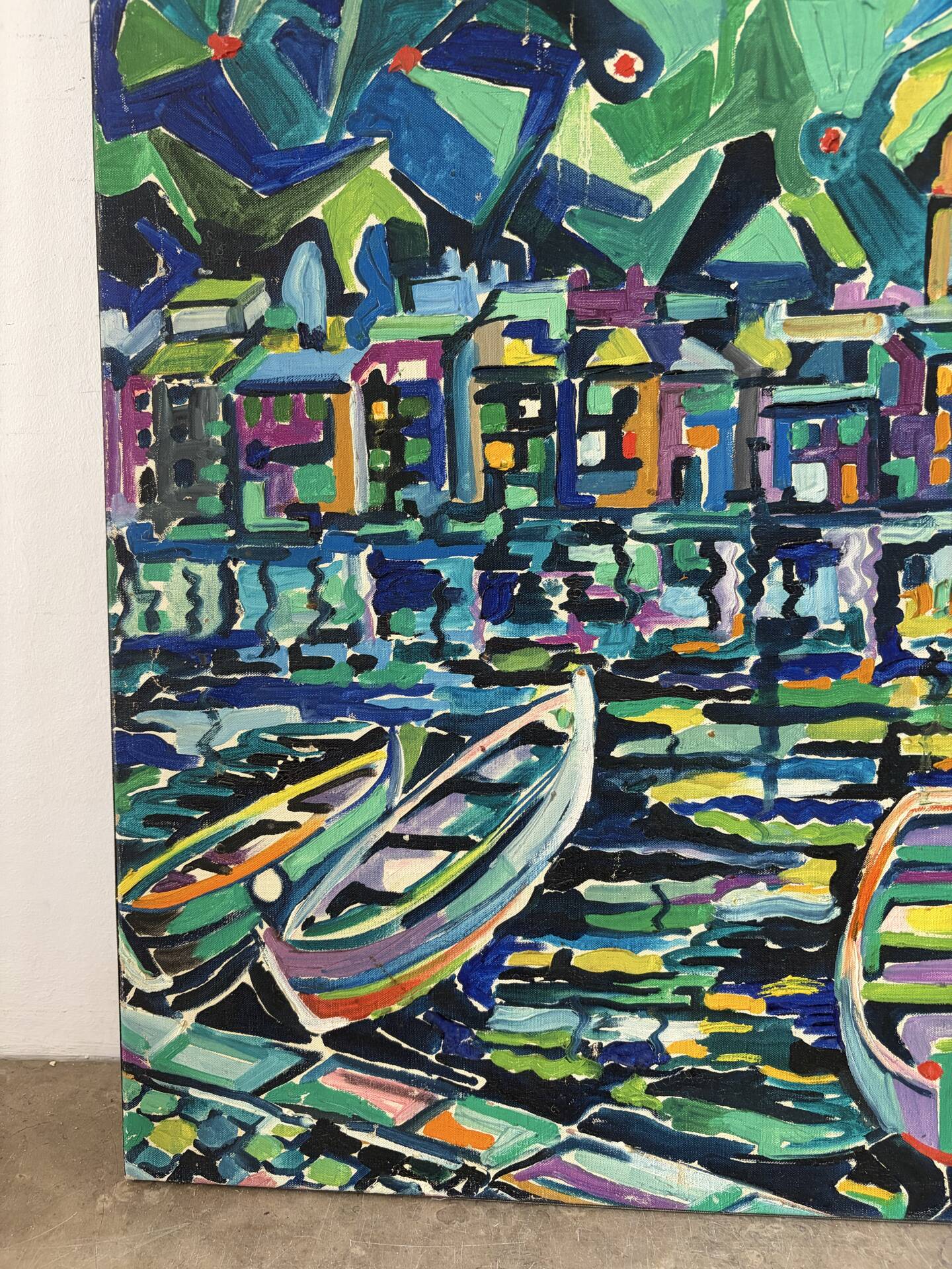 Abstract port landscape, oil on canvas