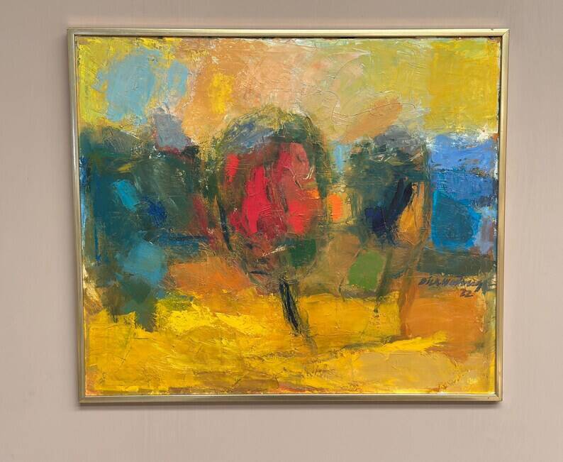 Large Original Swedish Oil on Canvas – “Composition” by Dick Wästberg (1949–1976) – Signed – 1972 – Vintage & Framed – 89×76cm (35" × 29.9")