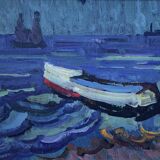 Peinture à l'huile moderniste vintage Paysage abstrait Gerhard Larsson 1960