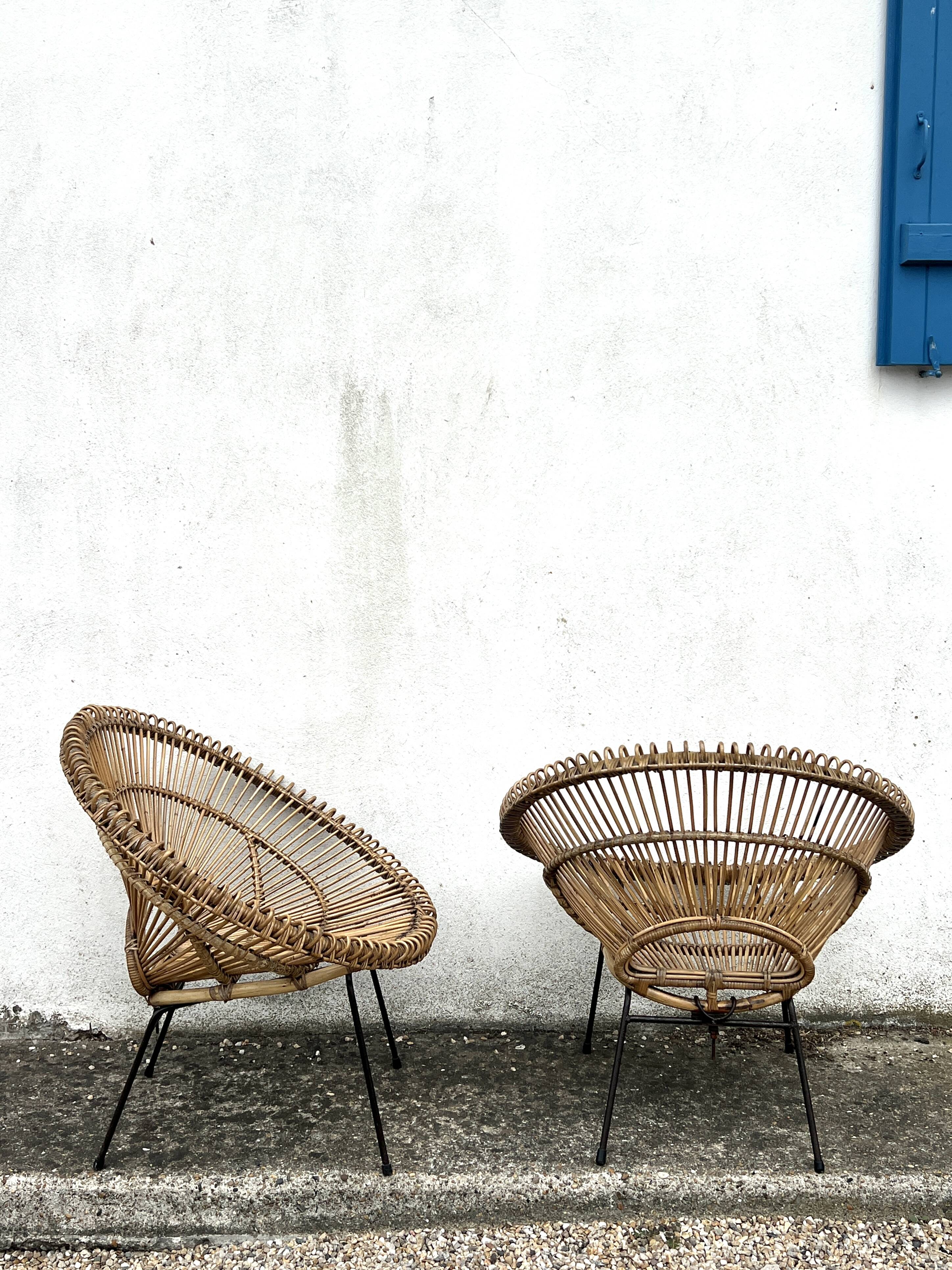 Pair of rattan armchairs