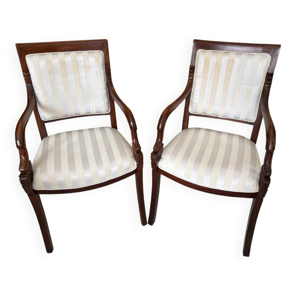 Paire de fauteuils sculptés style Empire – bois acajou