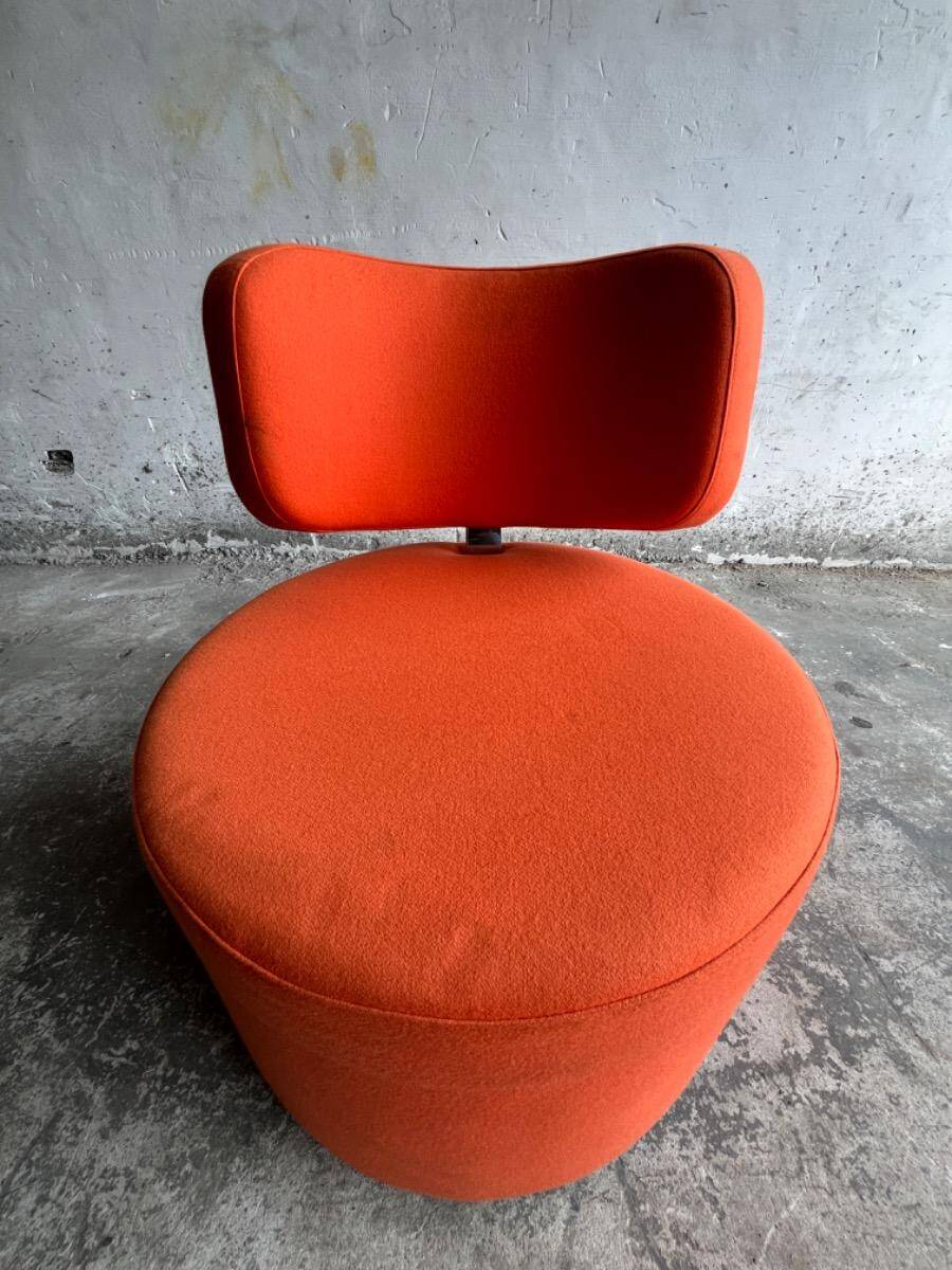 SITS Mokka swivel armchair in orange fabric — Scandinavian modern retro rounded design