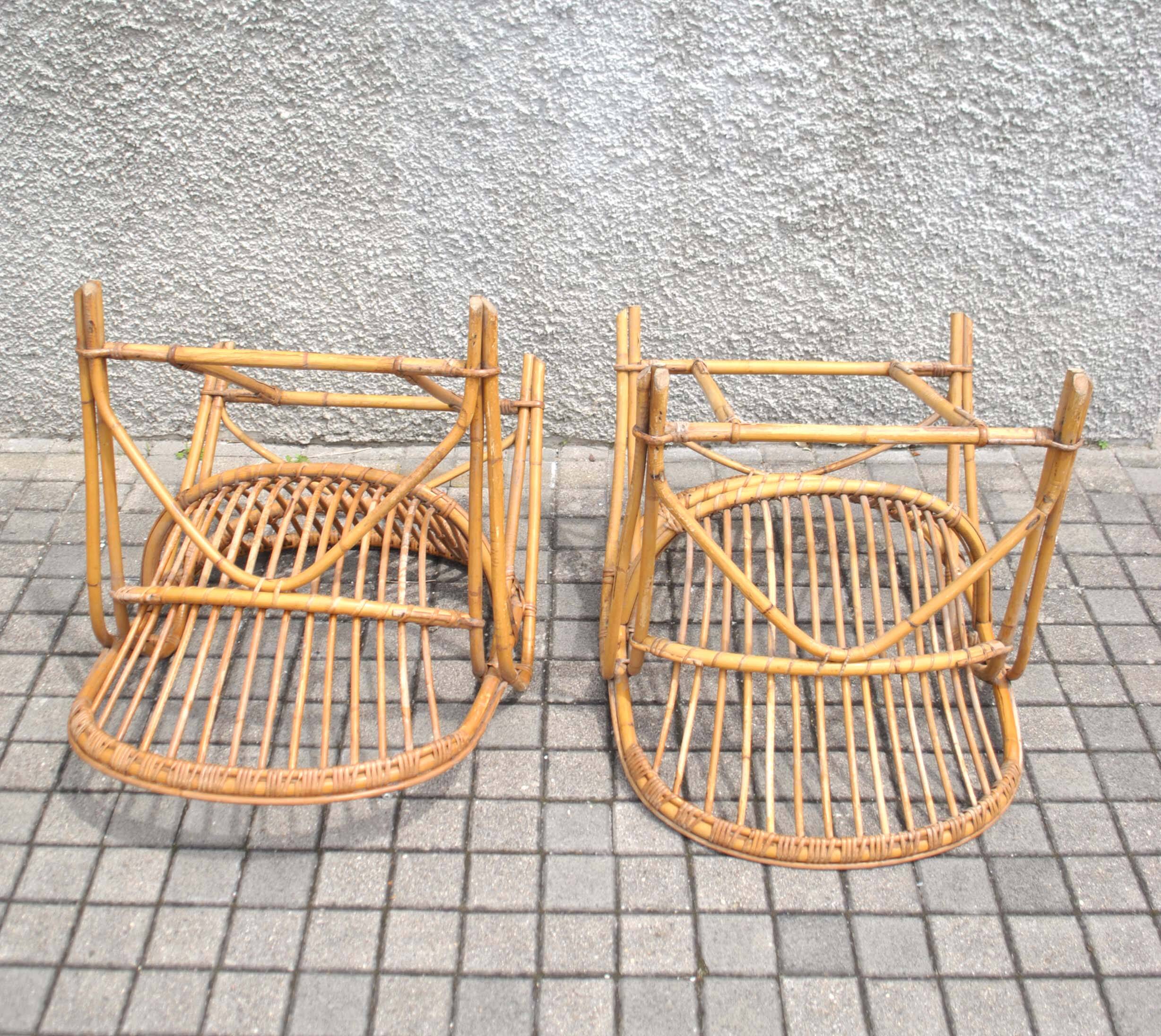 Set of 2 vintage bamboo and rattan shell armchairs 1960 - Terasse garden furniture