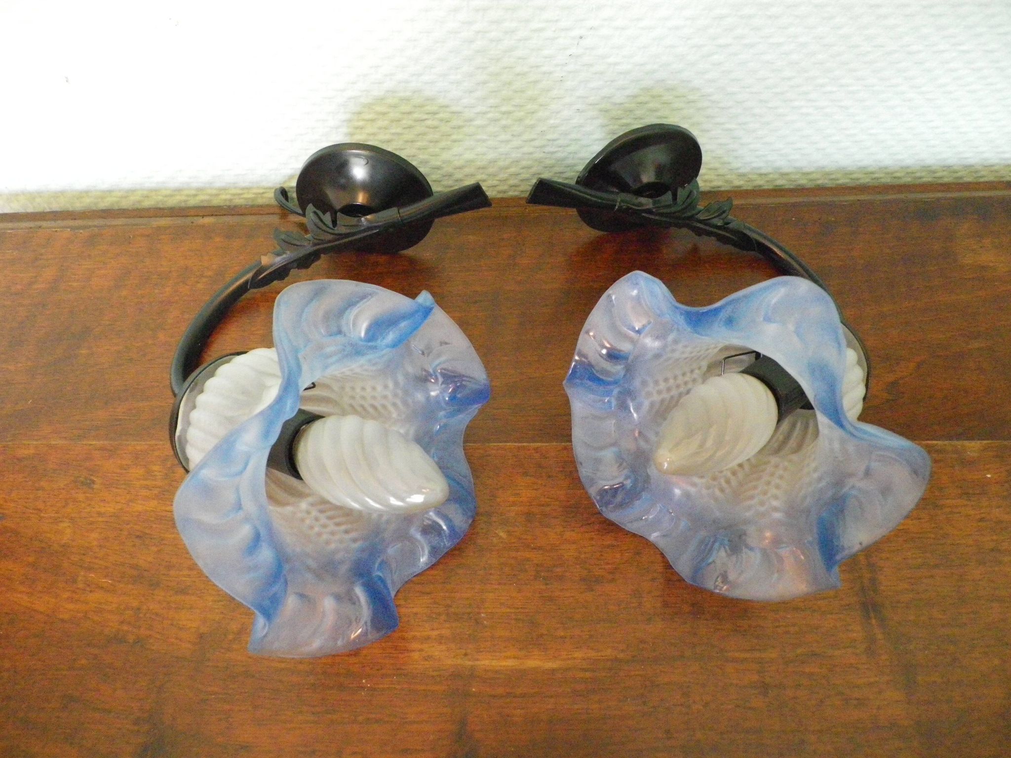 Vintage Wall Sconces with Opaline Glass, 1970s, Set of 2