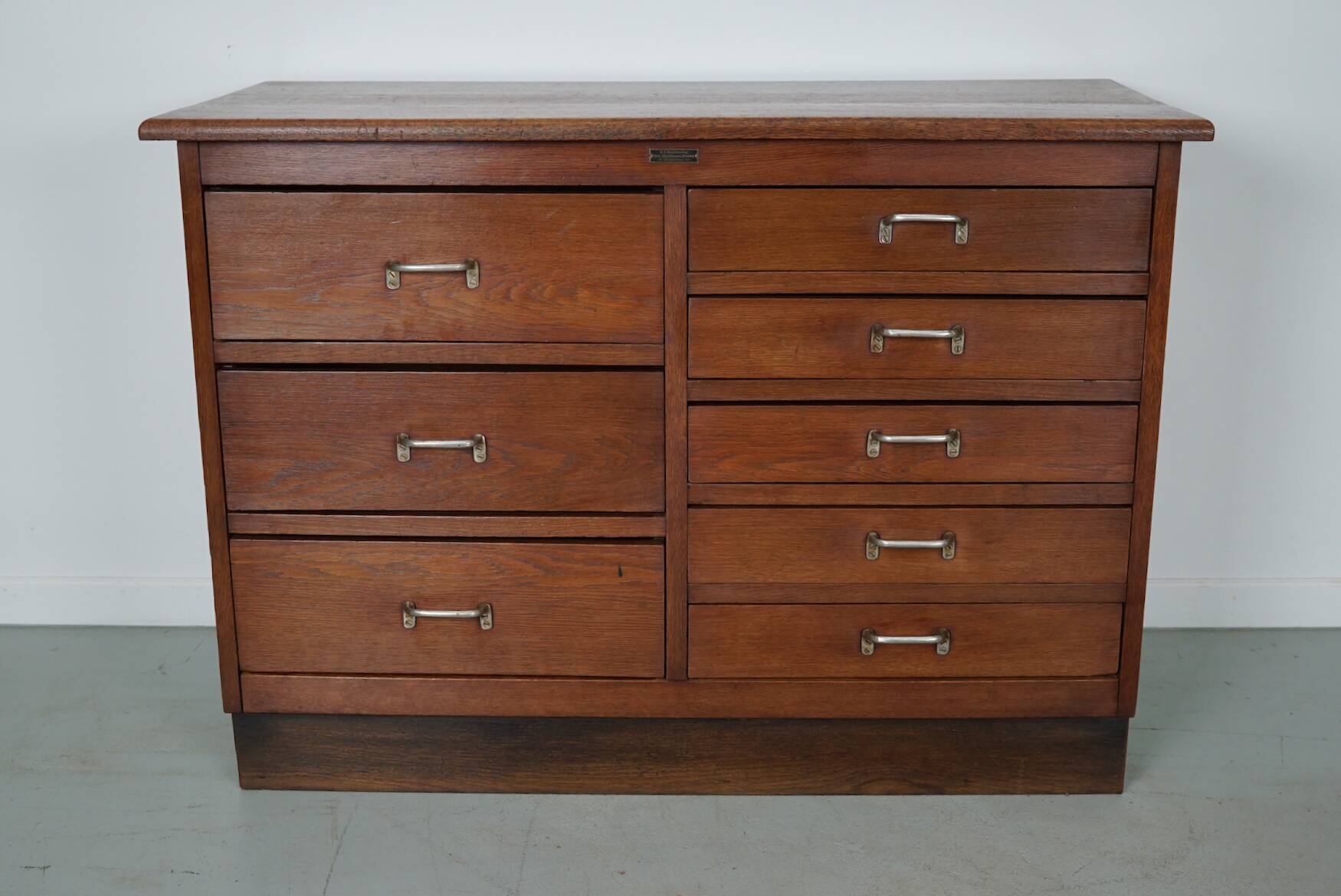 Dutch Industrial Oak Apothecary Cabinet, Mid-20th Century