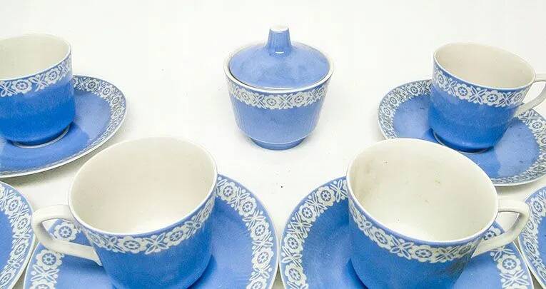 DGS Wałbrzych sugar bowl set with 6 cups