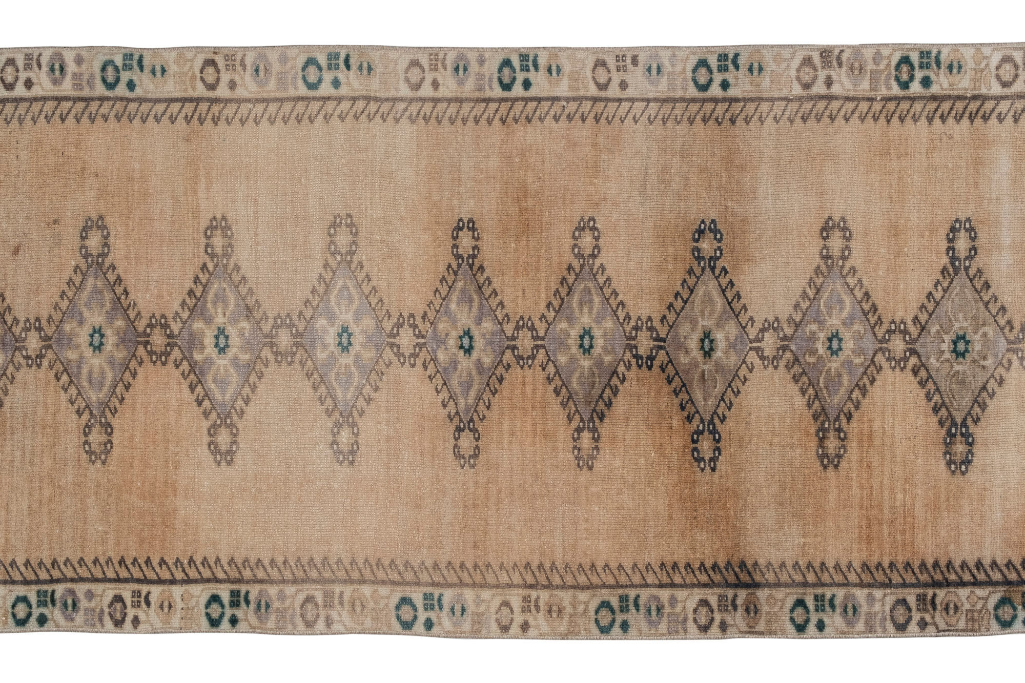 Distressed turkish oushak rug runner with soft color 100 x 228 cm