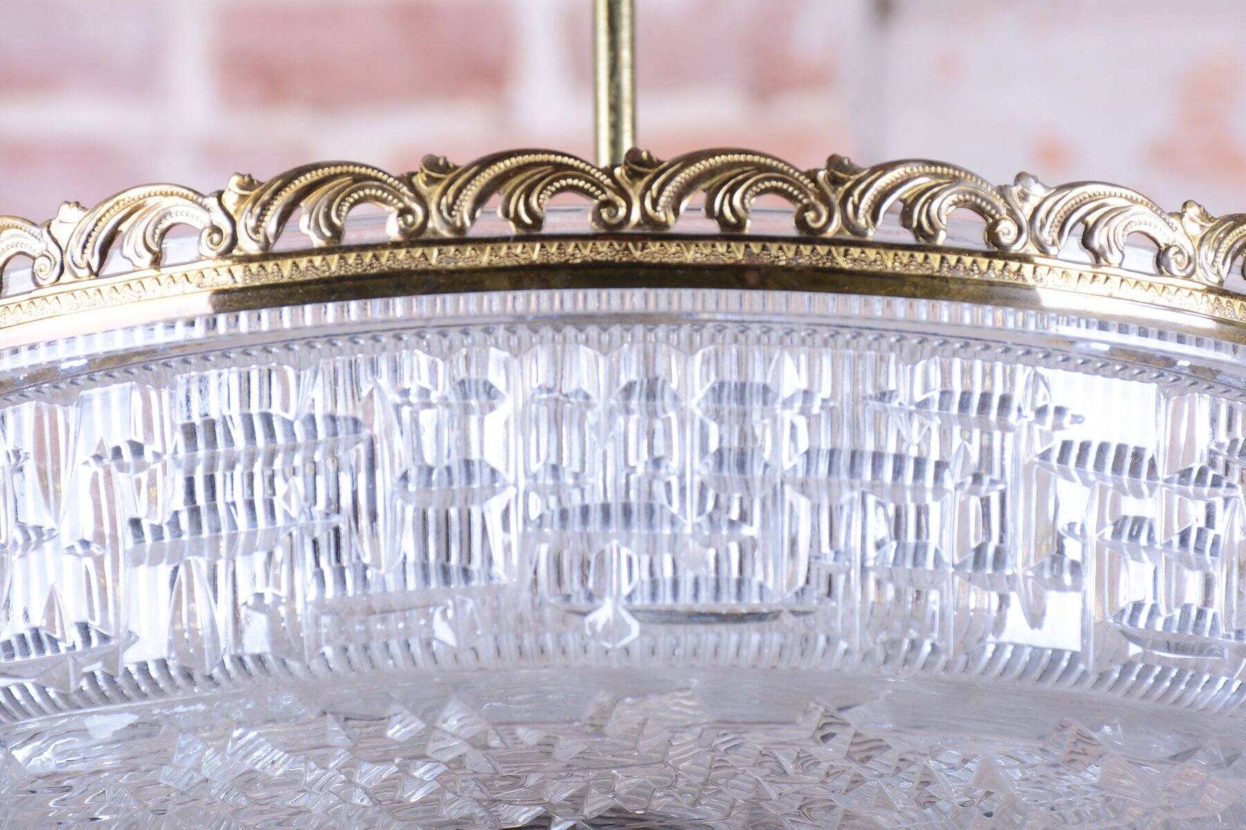 Mid-Century Chandelier in Glass and Brass attributed to Kamenický Šenov, Czech, 1960s