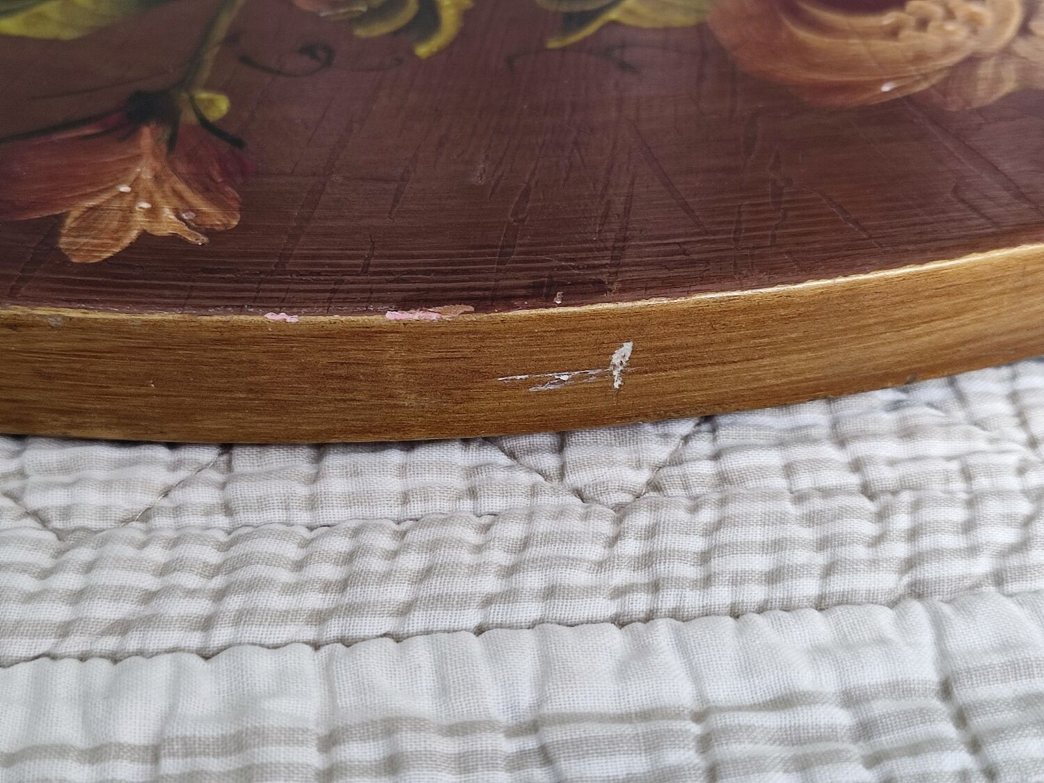 Vintage hand painted wooden round wall mirror