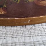 Vintage hand painted wooden round wall mirror