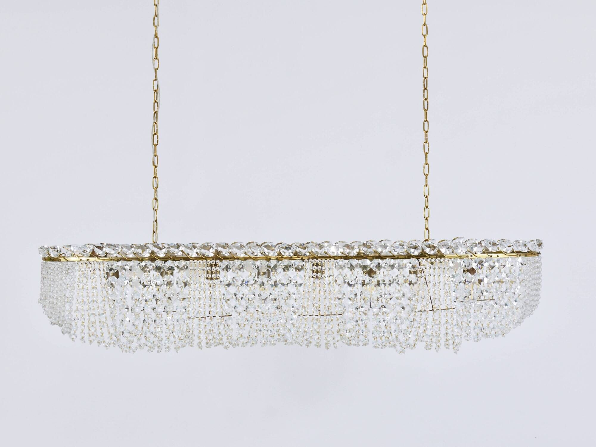 J.T. Kalmar Josef Frank 58" Zeppelin Crystal and Brass Chandelier, Vienna, 1950s