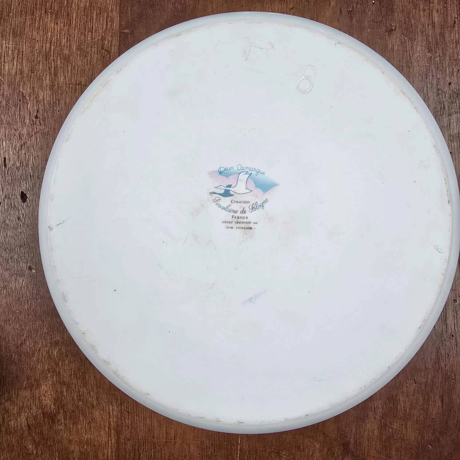 Sologne porcelain salad bowl with Camargue bird decoration, vintage, 23 cm.