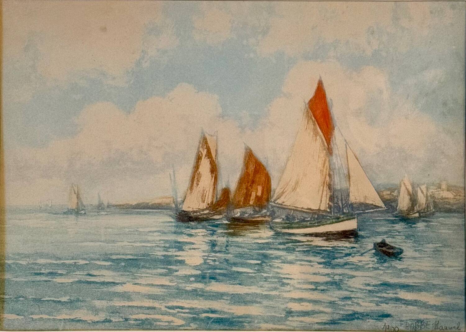 Old painting, Marine, signed and dated 1900
