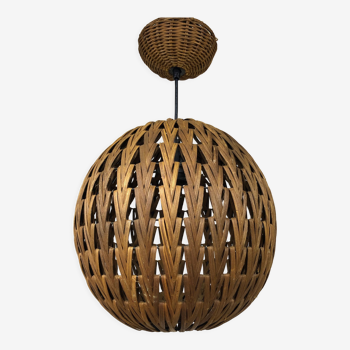 Ball pendant light in dark woven wicker