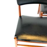 Two dining room chairs in teak and upholstered with black leather of Danish design, 1960s