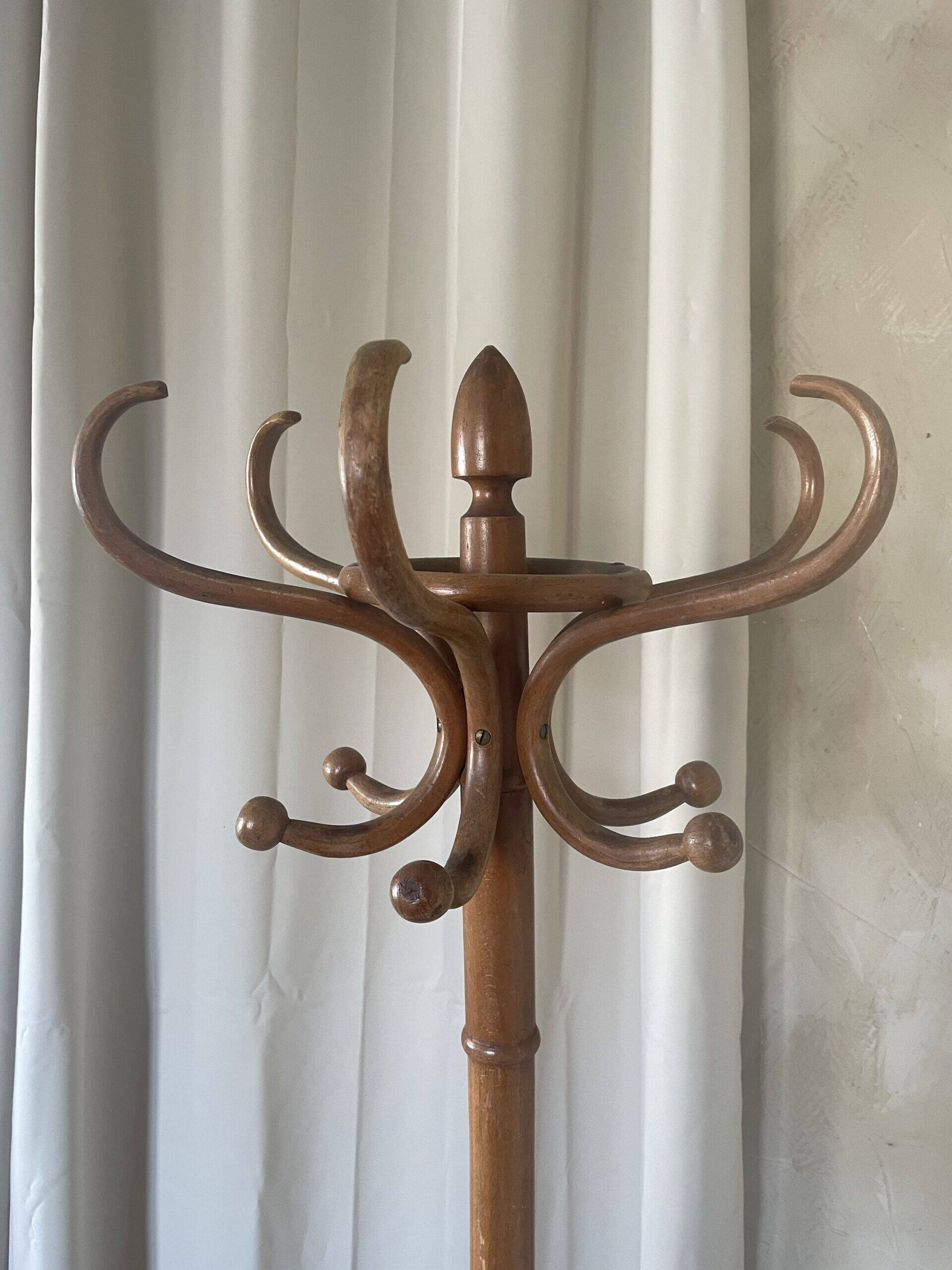 Curved wooden parrot coat rack by Baumann