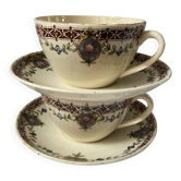 Set of 2 large cups and 2 old saucers Gien writing decor 8500