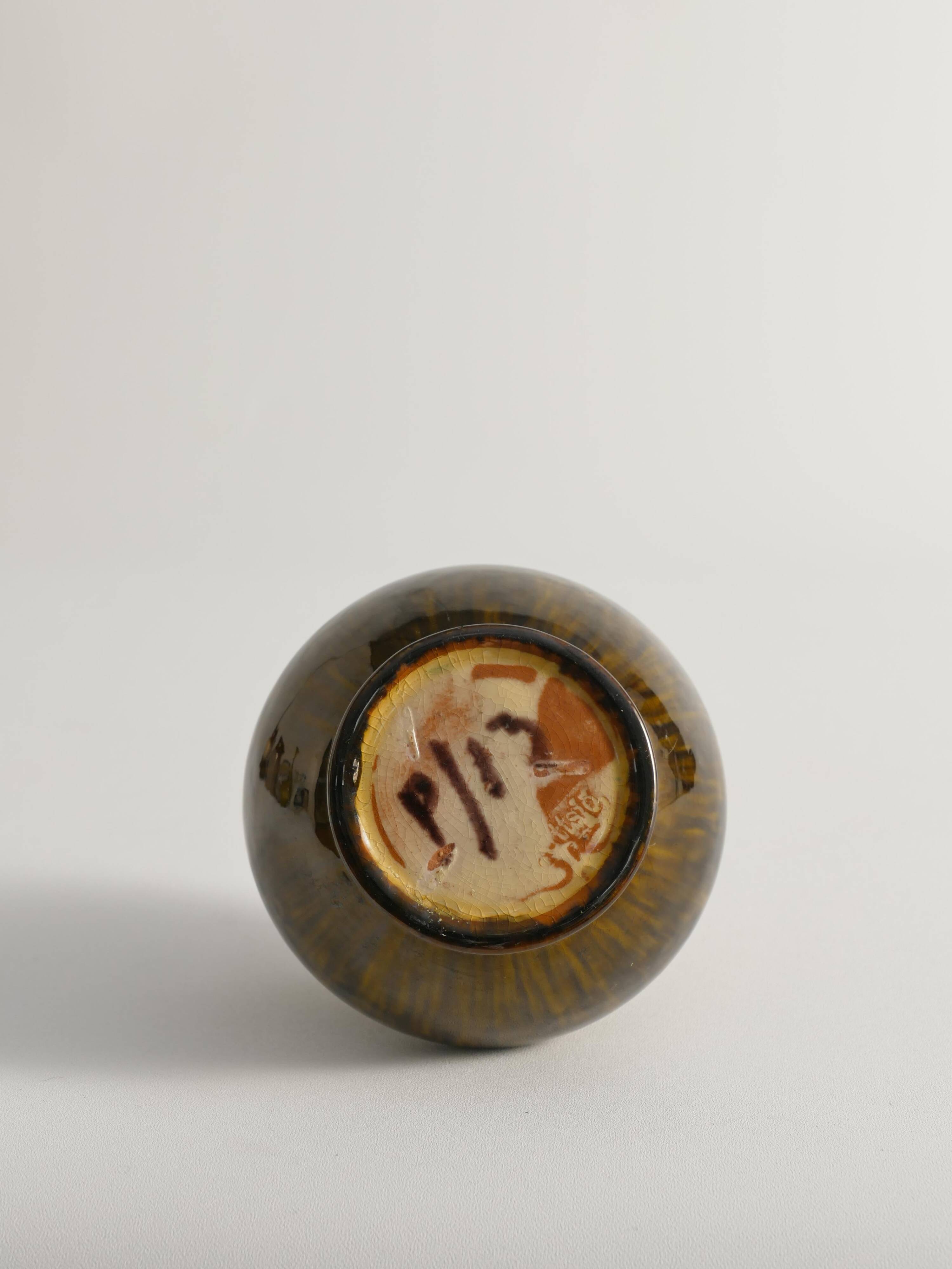 Scandinavian Modern Black and Olive Glazed Ceramic Vase Nittsjö Keramik, 1960s